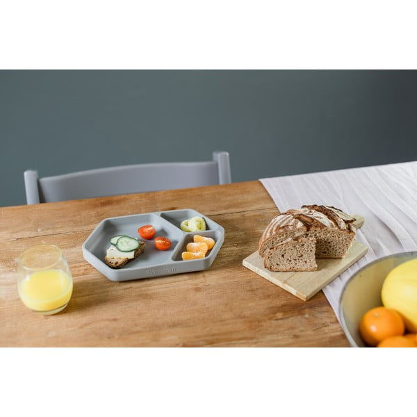 Сива силиконова детска чиния 16x25 cm – Kindsgut-image-4