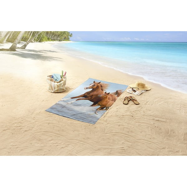 Синя-кафява детска кадифена плажна кърпа 75x150 cm Free – Good Morning-image-1