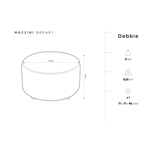 Бежов кадифен пуф , ø 68 cm Debbie - Mazzini Sofas-image-3