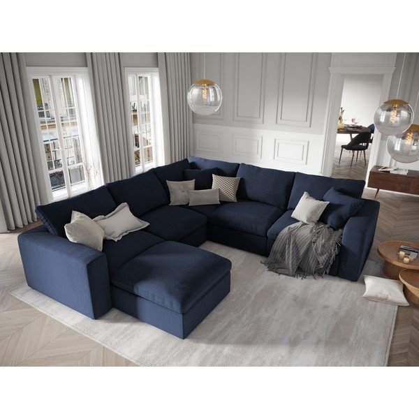 Тъмносиня двустранна ъглова част на модулен диван от велур Galaxy - Windsor & Co Sofas-image-4
