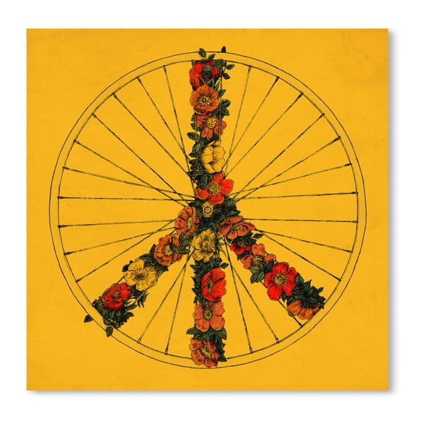 Жълт плакат Peace & Bike, 42 x 30 cm - Americanflat