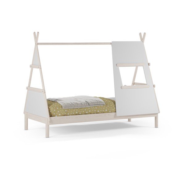 Кремаво къща детско легло 90x200 cm от масивен бор с включена подматрачна рамка Enola – Marckeric-image-2