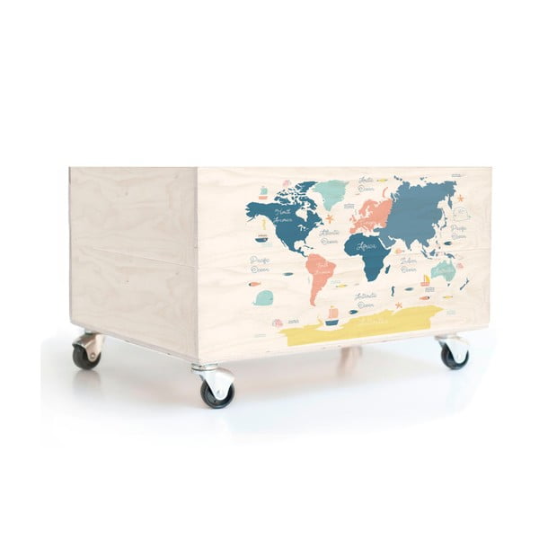 Детска борова кутия за съхранение на колела Worldmap - Folkifreckles