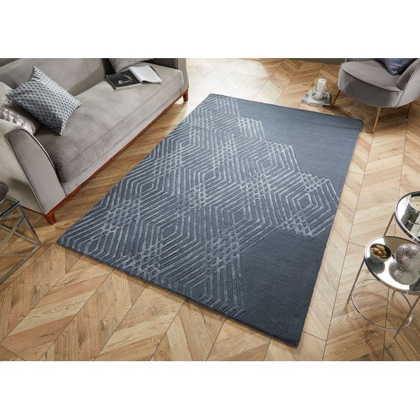 Син вълнен килим , 160 x 230 cm Diamonds - Flair Rugs-image-4