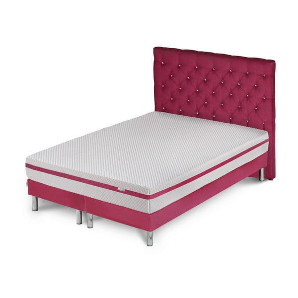 Růžová postel s matrací a dvojitým boxspringem Stella Cadente Pluton Forme, 180 x 200 cm