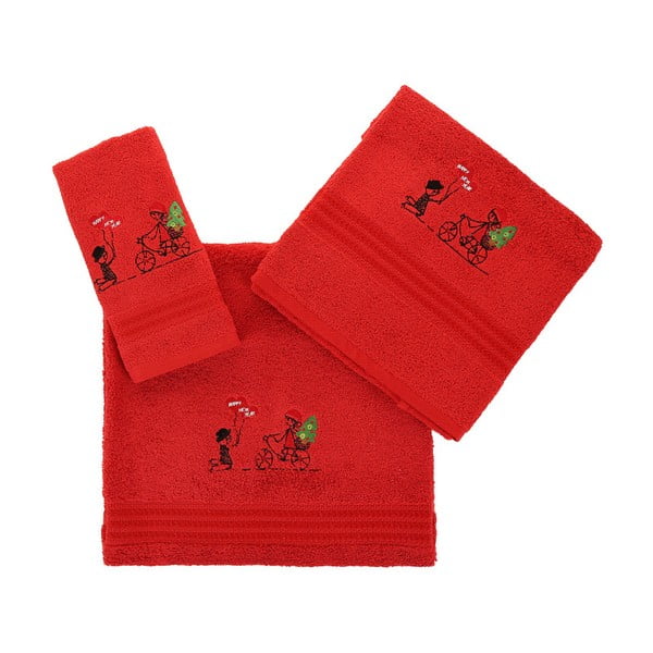 Червена кърпа от червен памук, комплект кърпи и хавлии за баня - Unknown