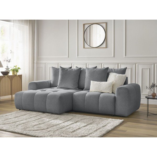 Сив шенилов  разтегателен ъглов диван с място за съхранение (ляв ъгъл) Roxelane – Bobochic Paris-image-3