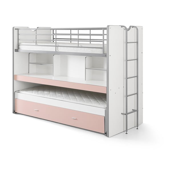 Двуетажно легло в бяло и розово с рафтове , 220 x 100 cm Bonny - Vipack