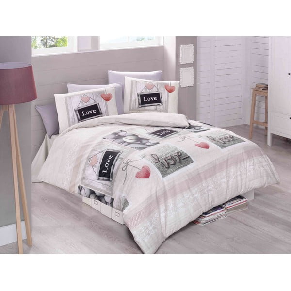 Розово и кремаво памучно спално бельо за двойно легло 200x200 cm Romantique - Mijolnir