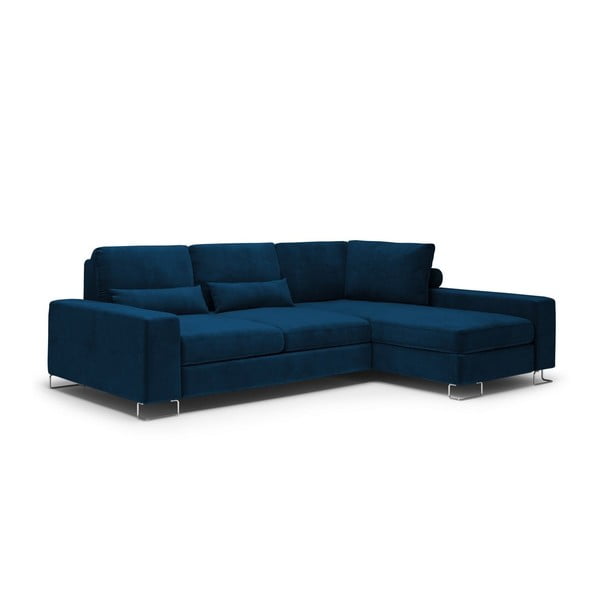 Кралско син ъглов разтегателен диван с кадифена тапицерия Diane, десен ъгъл - Windsor & Co Sofas