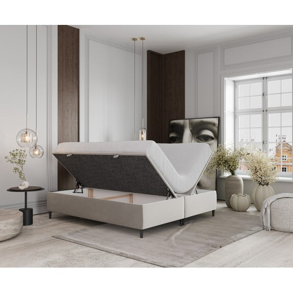 Кремаво тапицирано двойно легло с място за съхранение 140x200 cm  Tate – Maison de Rêve-image-2