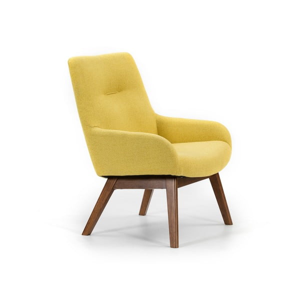 Жълт фотьойл с дървени крака Messina - Marckeric