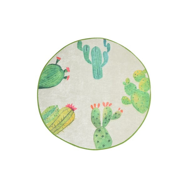 Изтривалка за баня Tropica Cactus I, бяло-зелена, ⌀ 100 cm - Foutastic