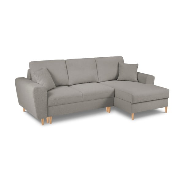 Светлосив разтегателен ъглов диван с място за съхранение от прежда с примки от букле (десен ъгъл) Kyoto – Cosmopolitan Design-image-1