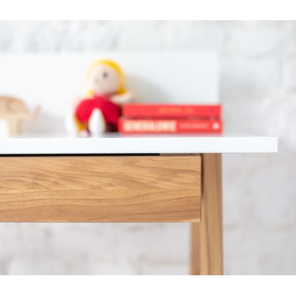 Бяло бюро с основа от ясенова дървесина, дължина 65 cm Luka - Ragaba-image-2