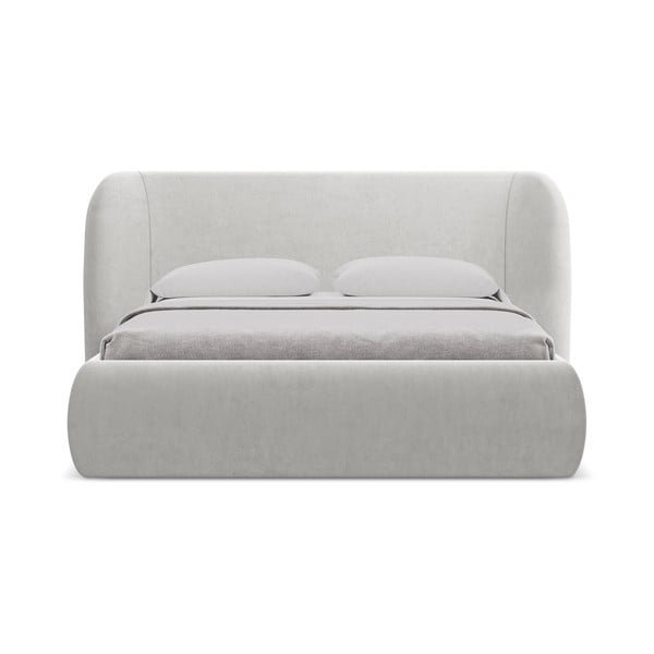 Светлосиво двойно тапицирано легло с място за съхранение и включена подматрачна рамка 140x200 cm Hauke – Makamii-image-3