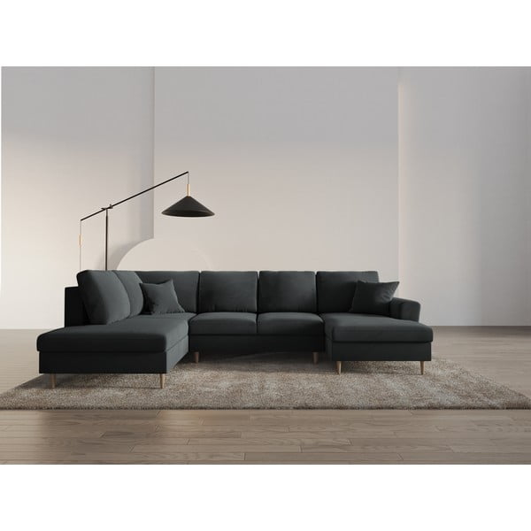 Тъмносив кадифен разтегателен ъглов диван с място за съхранение (ляв ъгъл/U форма) Kyoto – Cosmopolitan Design-image-2