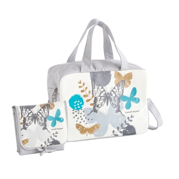 Комплект от сива чанта за количка и подложка за преповиване Butterfly - Naf Naf
