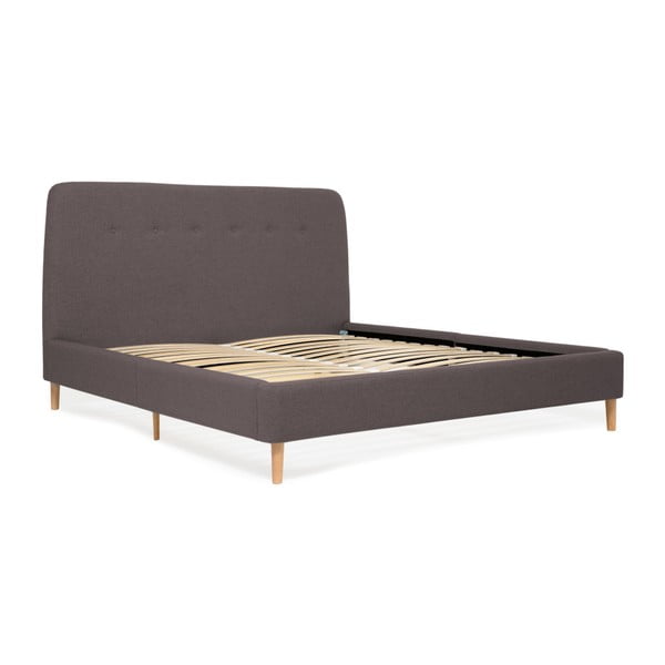 Антрацитно сиво двойно легло с дървени крака Mae, 140 x 200 cm - Vivonita