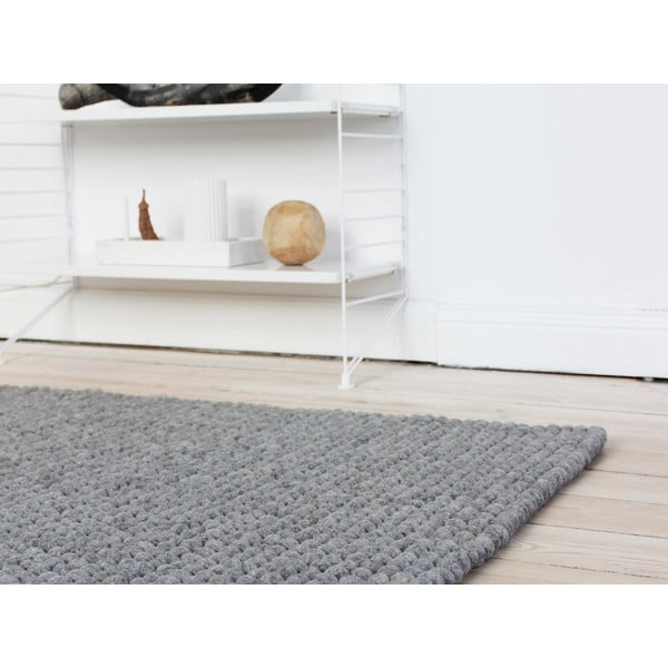 Стоманено сив вълнен килим с топки , ⌀ 100 x 150 cm Ball Rugs - Wooldot-image-2