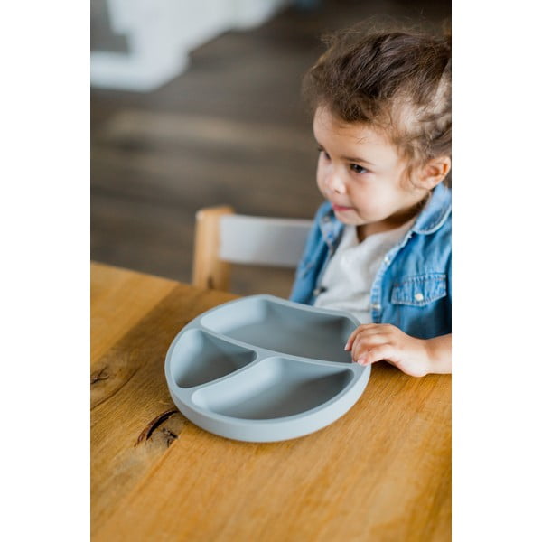 Сива силиконова детска чиния 19x20,5 cm – Kindsgut-image-1