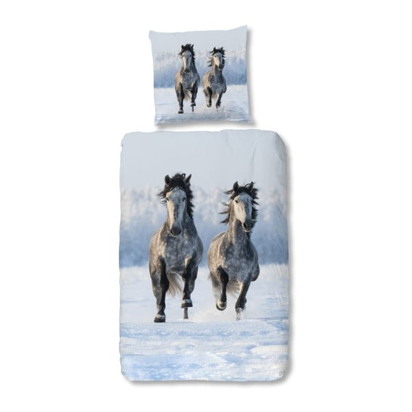 Dětské bavlněné povlečení na jednolůžko Muller Textiels Snow Horses, 135 x 200 cm