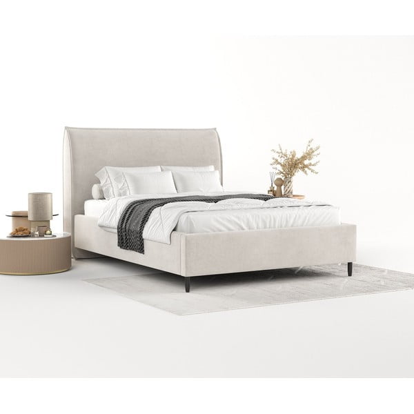 Кремаво тапицирано двойно легло с място за съхранение с включена подматрачна рамка 180x200 cm Shell – Maison de Rêve-image-1