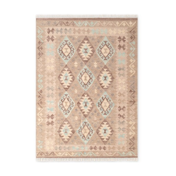 Светлосин и бежов двустранен ръчно изработен вълнен килим 160x230 cm Kamal Dune – Nouristan