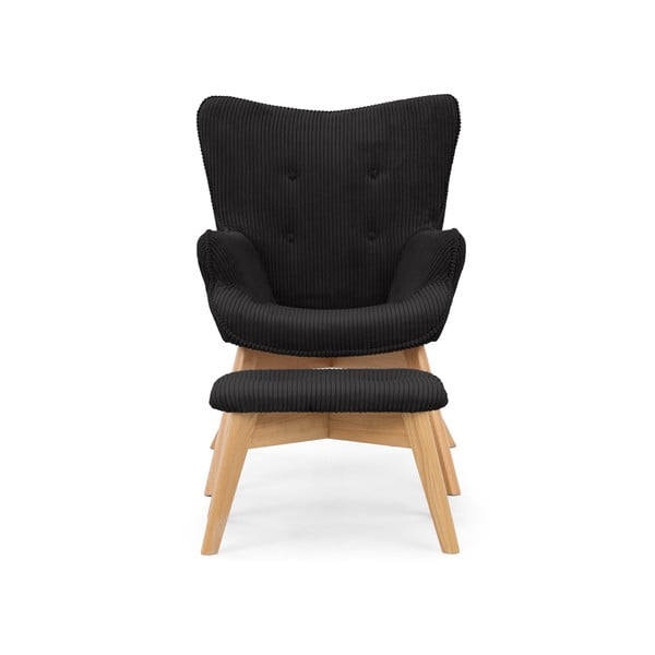 Черен фотьойл с табуретка от рипсено кадифе Niko – Ropez-image-3