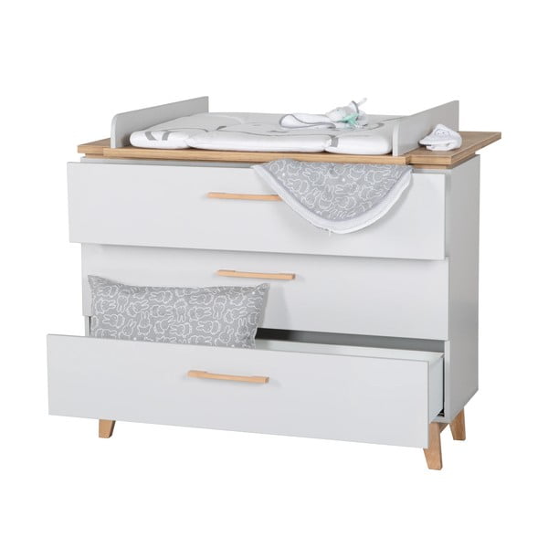 Светлосив нисък скрин от дъб с маса за преповиване 117x104 cm Caro - Roba-image-4