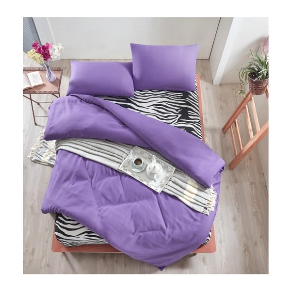 Лилаво спално бельо с чаршаф за двойно легло Permento Purple, 200 x 220 cm - Mijolnir