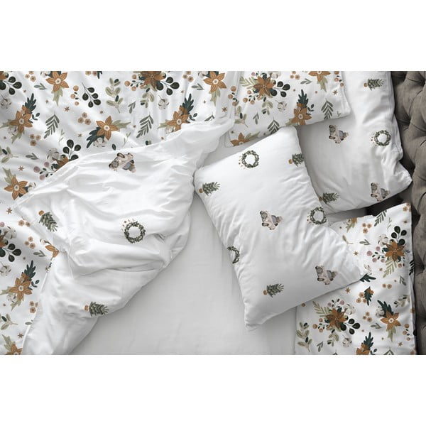 Бяло единично  спално бельо от памучен сатен 140x200 cm Festive Flowers – Butter Kings-image-1