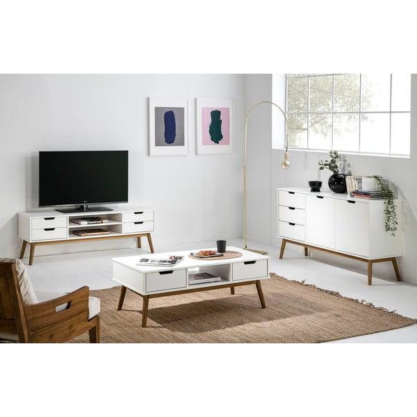 Бяла масичка за кафе, изработена от масивна борова дървесина Baku - Marckeric-image-1