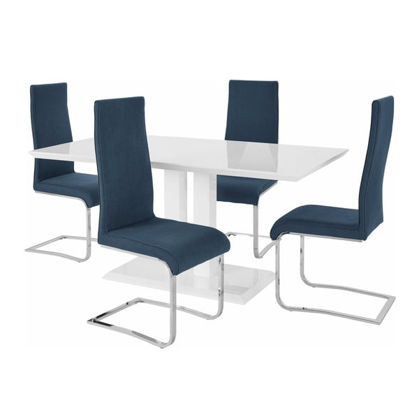 Sada jídelního stolu a 4 modrých židlí Støraa Mai
