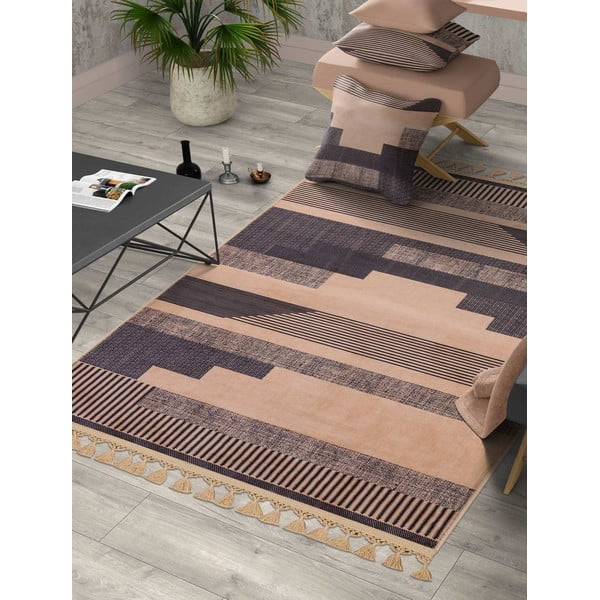 Кафяв и бежов миещ се килим 300x100 cm - Vitaus-image-1