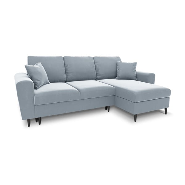 Светлосин кадифен разтегателен ъглов диван с място за съхранение Kyoto – Cosmopolitan Design