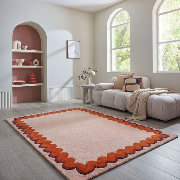 Оранжев/в естествен цвят ръчно изработен вълнен килим 140x200 cm Wiggle Wool – Flair Rugs-image-1
