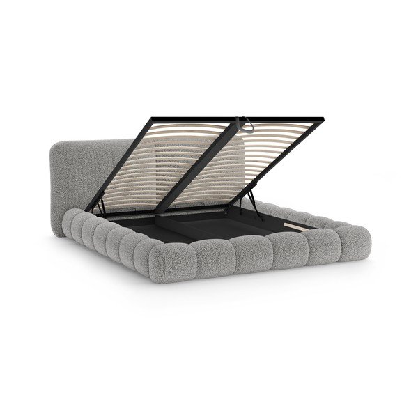Сиво тапицирано двойно легло с място за съхранение и включена подматрачна рамка 180x200 cm Solange – Micadoni -image-2