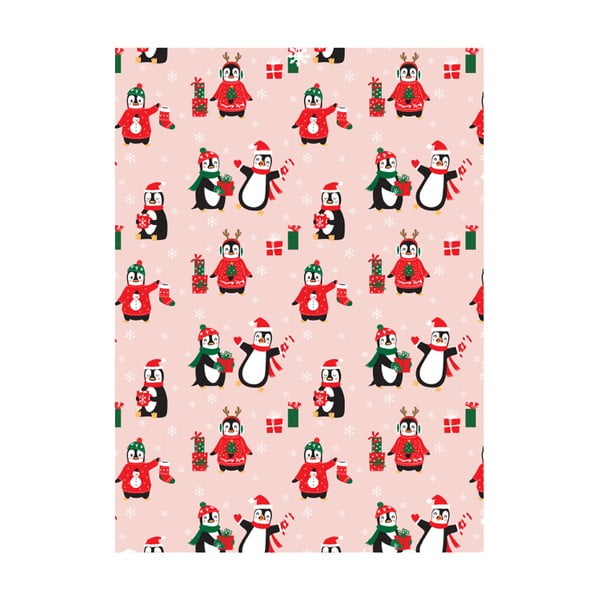 5 листа розова опаковъчна хартия, 50 x 70 cm Penguin Christmas - eleanor stuart