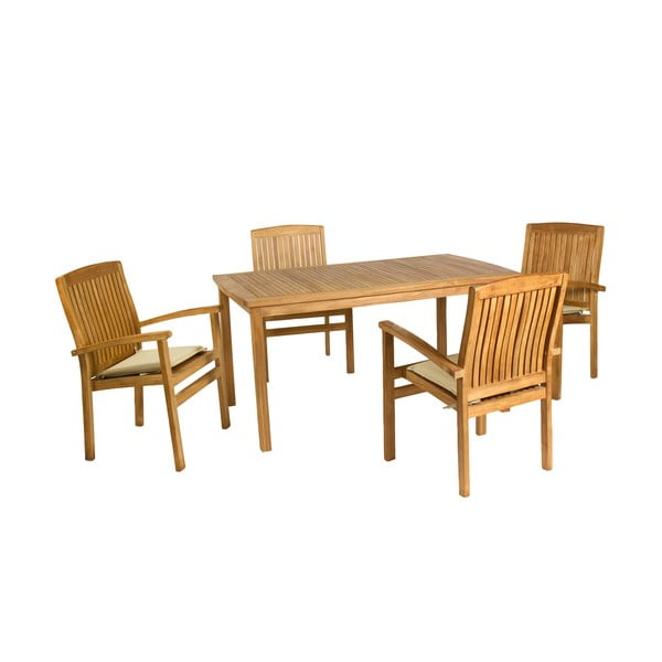 Комплект от 4 стола и маса от тиково дърво - Santiago Pons