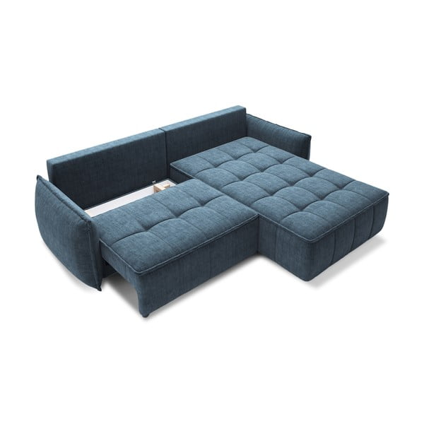 Син кадифен разтегателен ъглов диван с място за съхранение (десен ъгъл) Campo – ELTAP-image-2