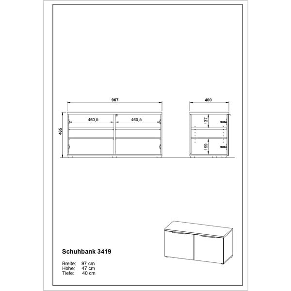 Сив шкаф за обувки с пейка Genova - Germania-image-3
