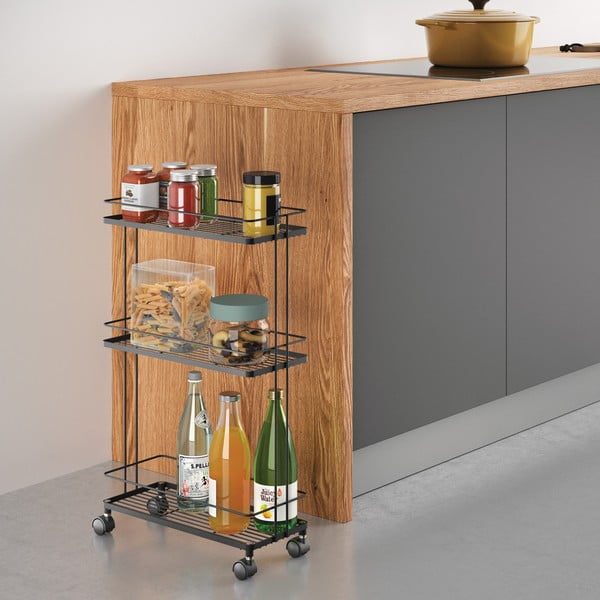 Матово черен стоманен подвижен стелаж 38x62x16 cm Lava – Metaltex-image-1