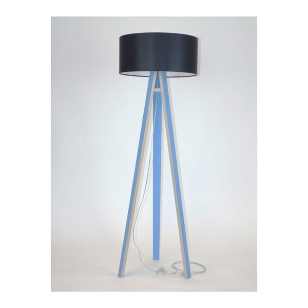 Modrá stojací lampa s černým stínítkem a transparentním kabelem Ragaba Wanda