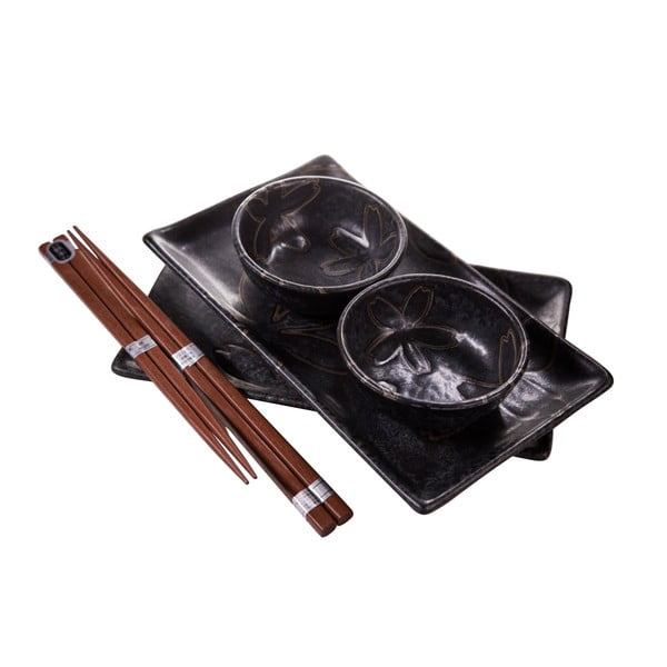 Черен комплект за сервиране на суши за 2 души Цвете - MIJ-image-1