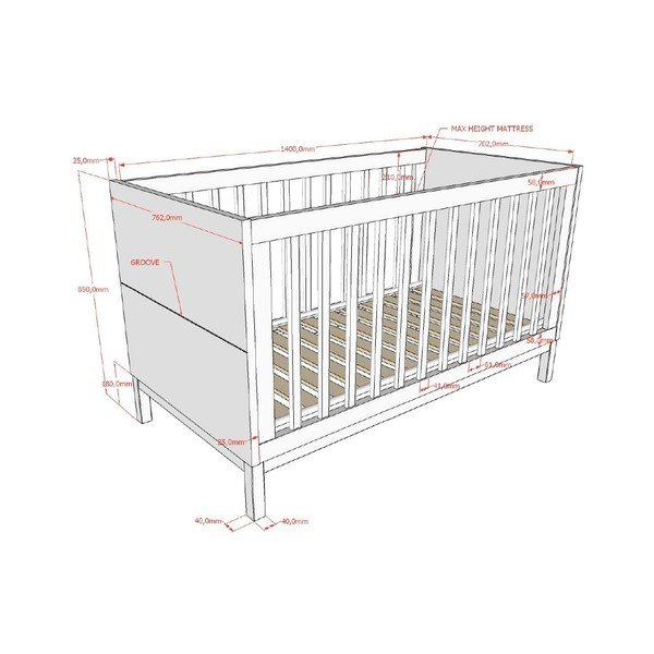 Бяло детско креватче от масивен бор 70x140 cm Eva – Vipack-image-2