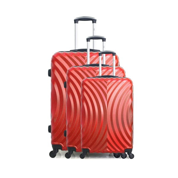 Комплект от 3 червени куфара с количка Lagos - Hero