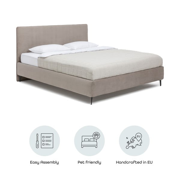 Двойно тапицирано кафяво-сиво легло с включена подматрачна рамка 160x200 cm Noira Slim – Bonami Selection-image-4