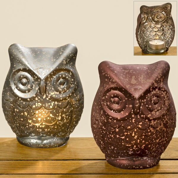 Sada 2 skleněných svícnů Boltze Owl