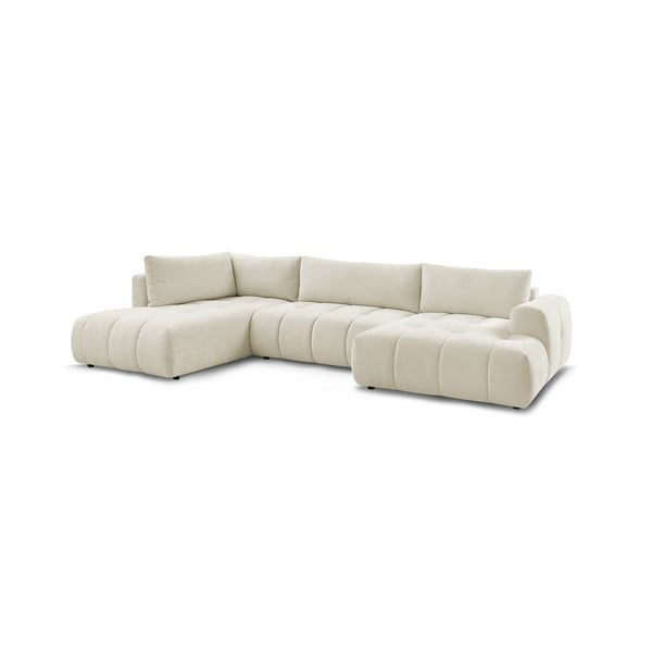 Бежов сгъваем/с място за съхранение ъглов диван (ляв ъгъл/U форма) Fuji – Bobochic Paris-image-3